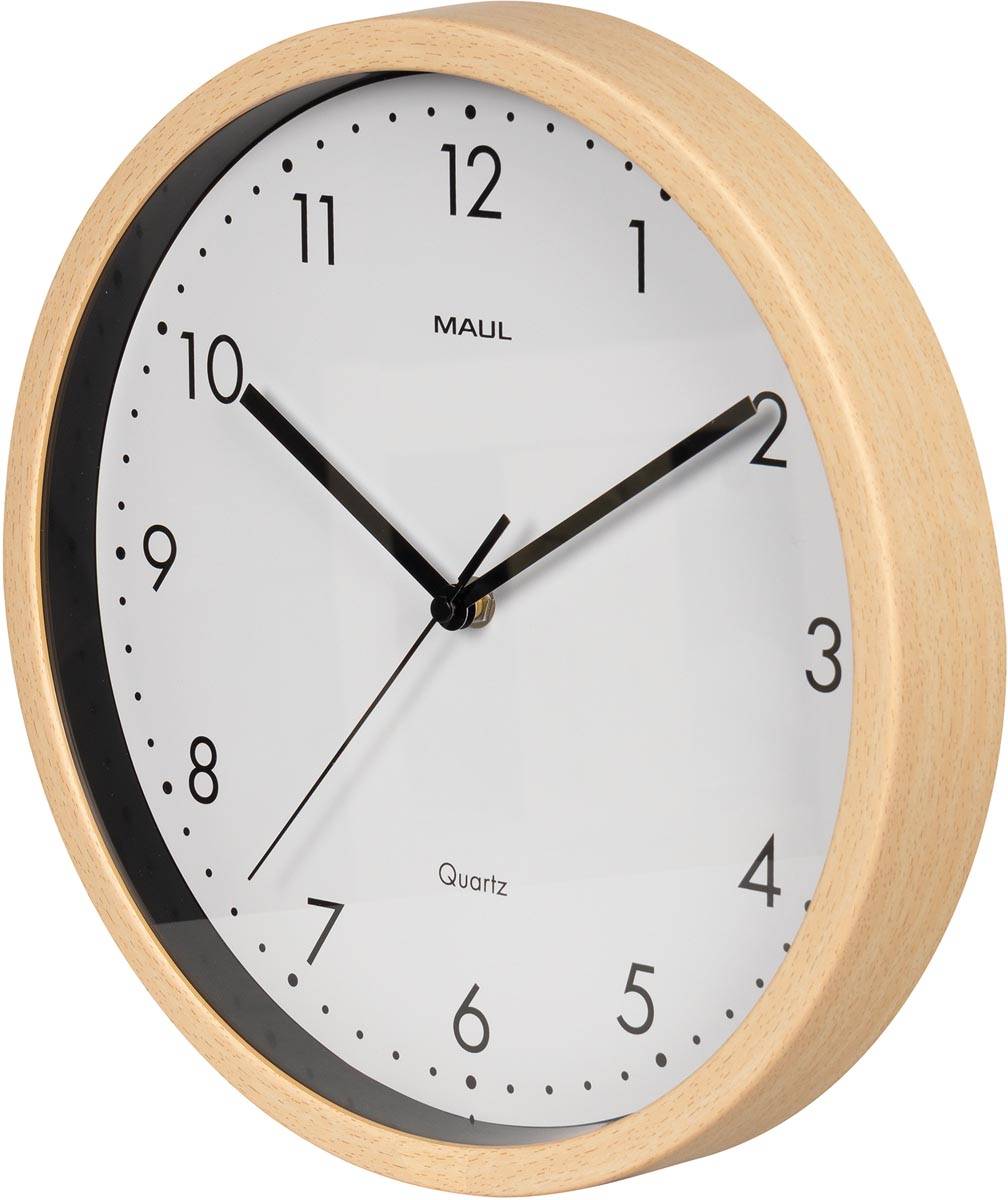MAUL wandklok Grain, quartz, diameter 31 cm, kunststof kader, licht hout