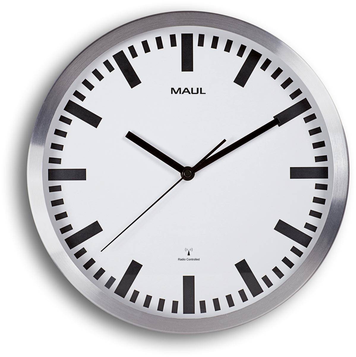 MAULpilot wandklok, radiogestuurd, diameter 30,5 x 4,5 cm, aluminium kader