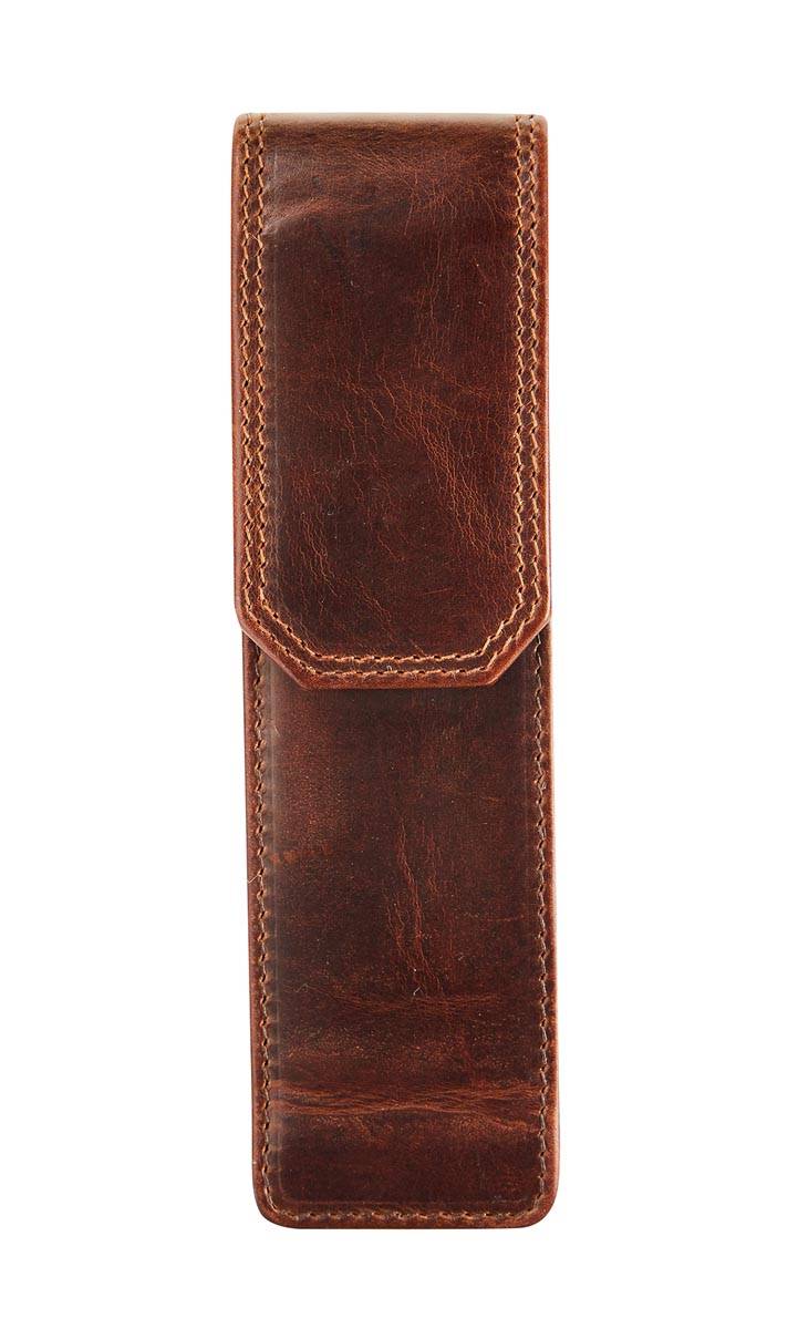 Maverick lederen pen etui voor 2 pennen, bruin