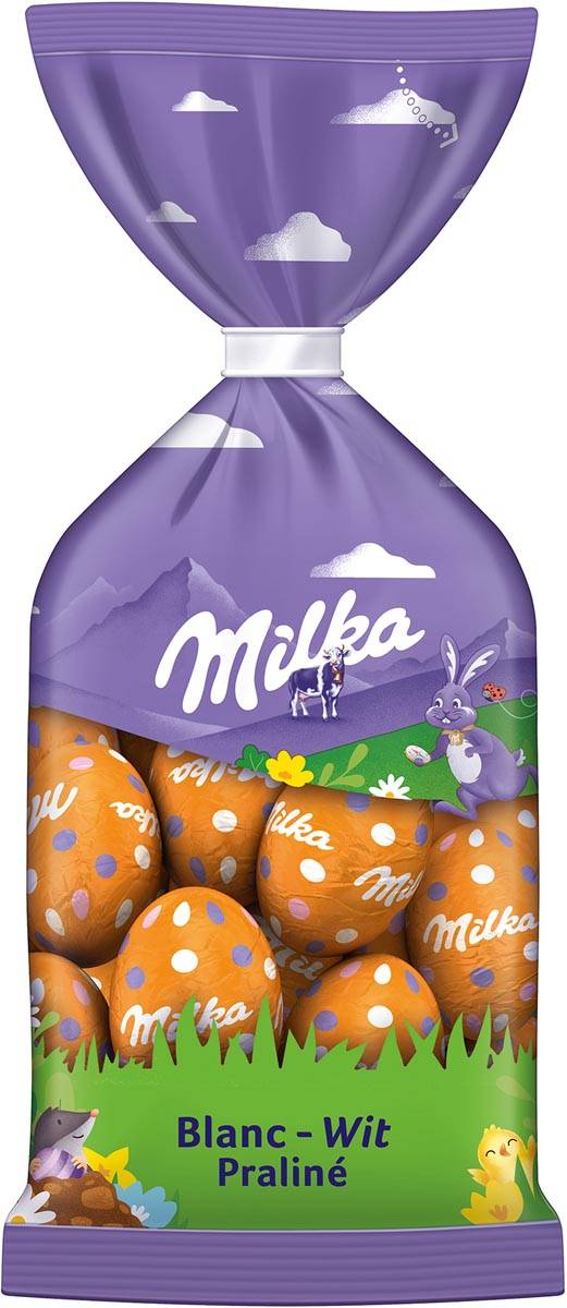 Milka paaseitjes, 100 g, wit praliné