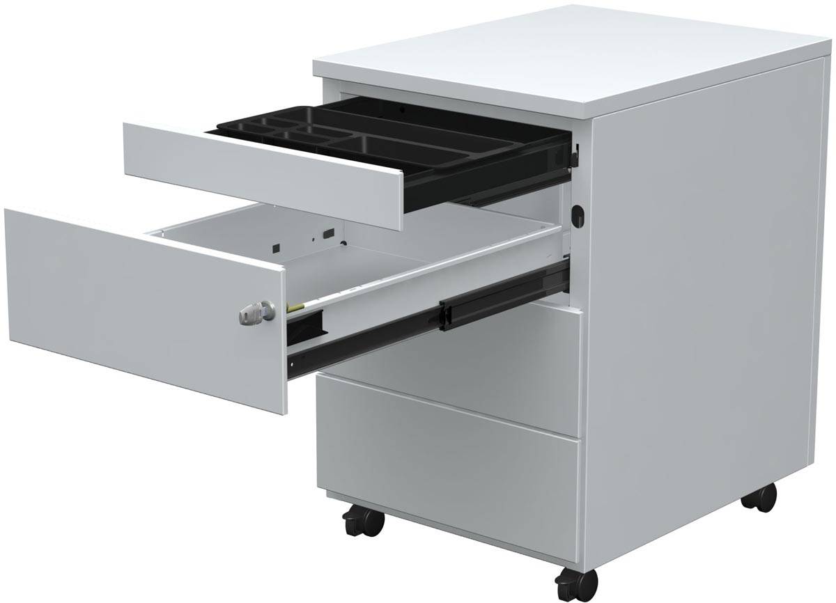 Mobiele ladenblok, 3 laden + pennenlade, wit