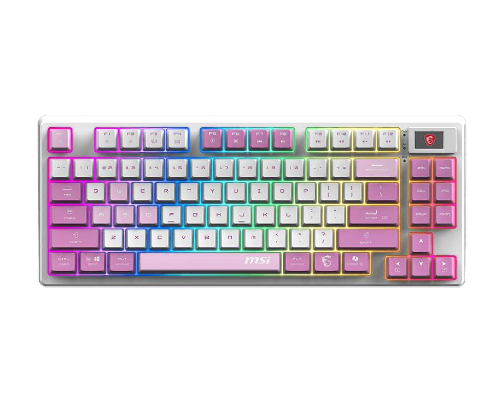 MSI FORGE GK600 TKL WIRELESS VIOLET toetsenbord Gamen USB + Bluetooth QWERTY Brits Engels Roze, Violet, Wit