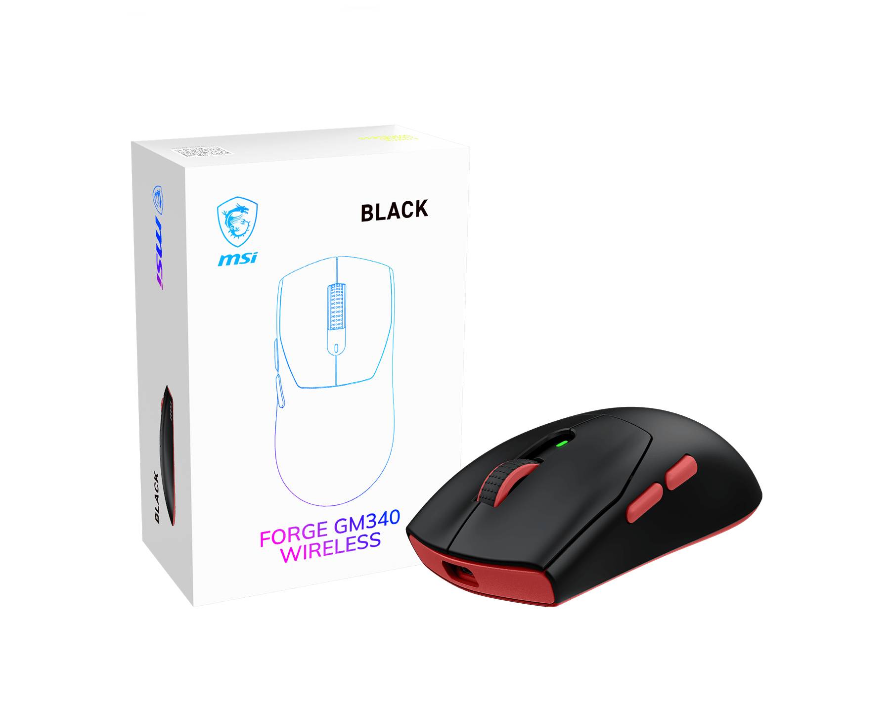 MSI Forge Gm340 Wireless Black muis Gamen Ambidextrous RF-draadloos + Bluetooth Optisch 12000 DPI