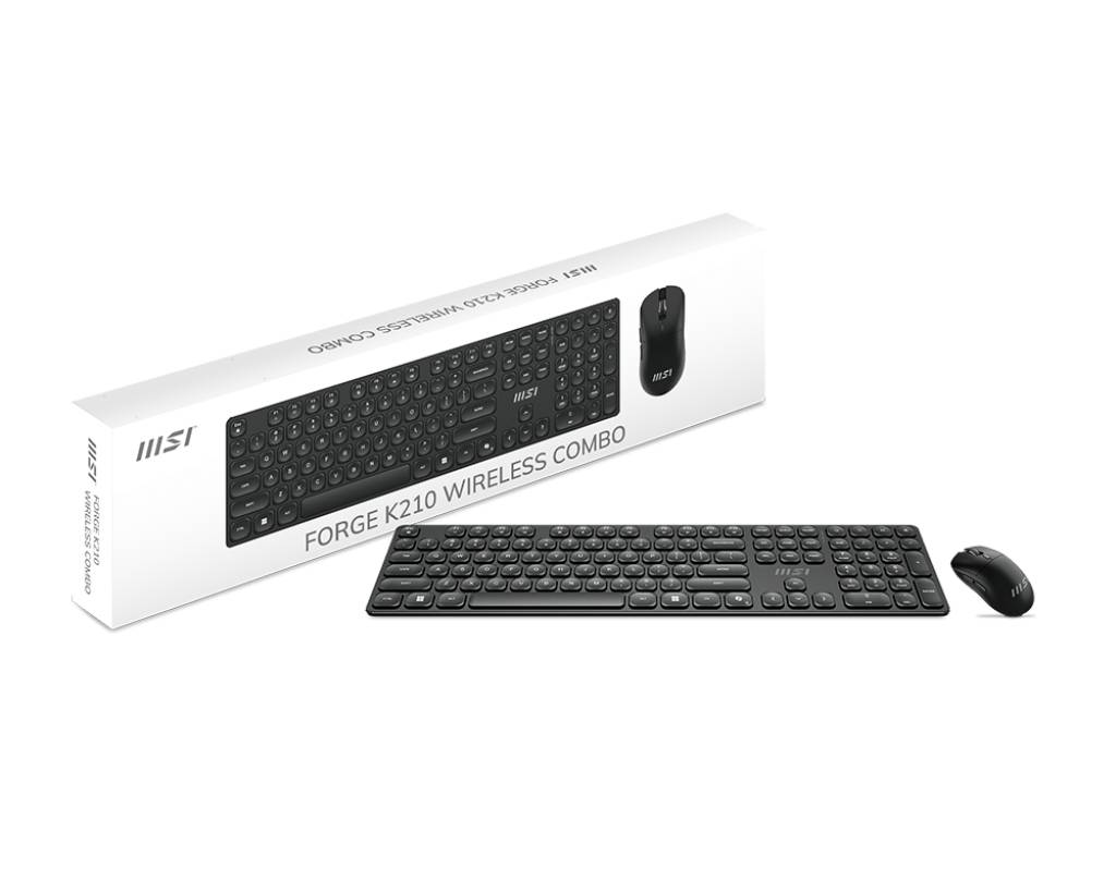 MSI FORGE K210 WIRELESS COMBO toetsenbord Inclusief muis Thuis/Werk USB QWERTY Amerikaans Engels Zwart