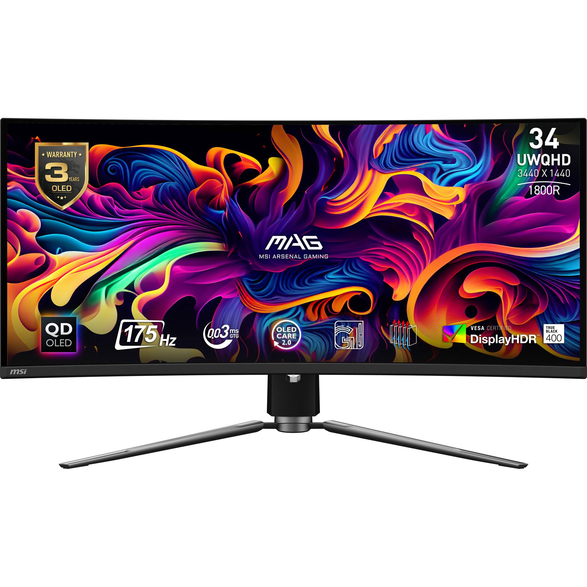 MSI MAG 341CQP QD-OLED computer monitor 86,4 cm (34") 3440 x 1440 Pixels UltraWide Quad HD Zwart