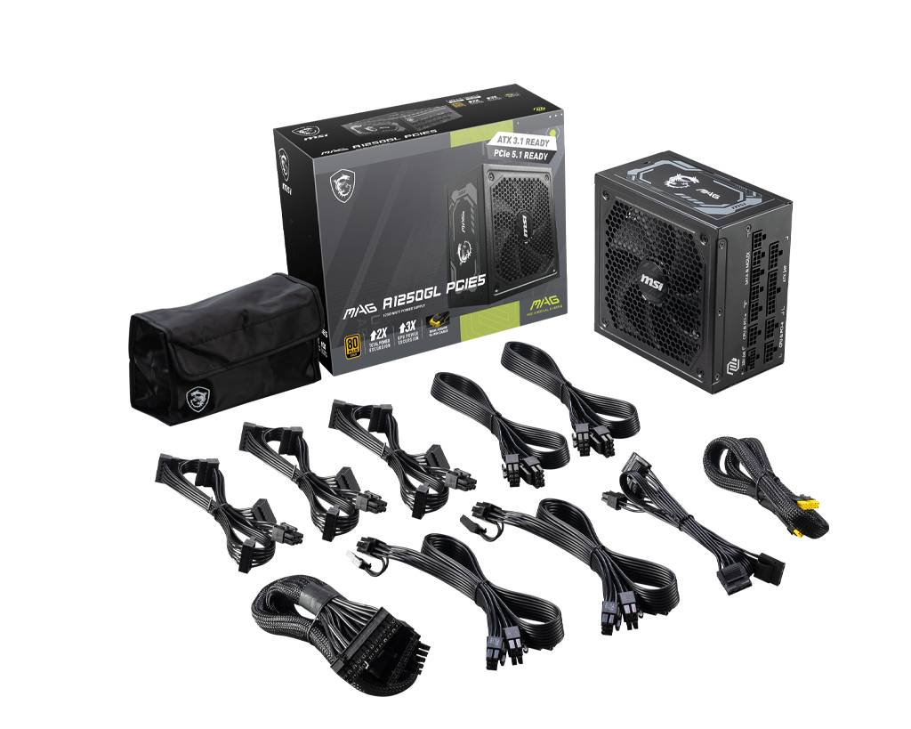 MSI MAG A1250GL PCIE5 power supply unit 1250 W 24-pin ATX ATX Zwart