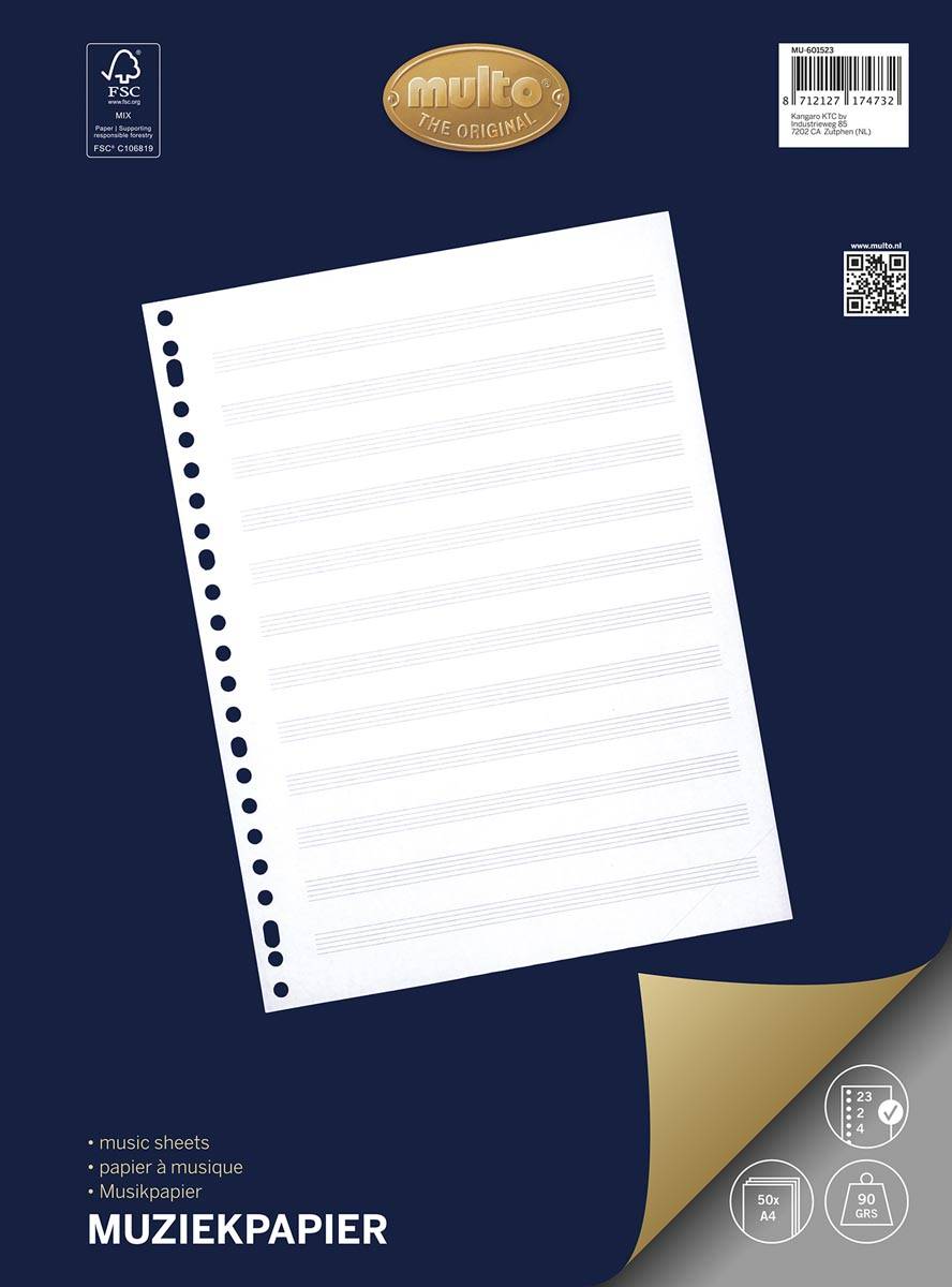 Multo muziekpapier voor ft A4, 23-gaatsperforatie, 50 vel