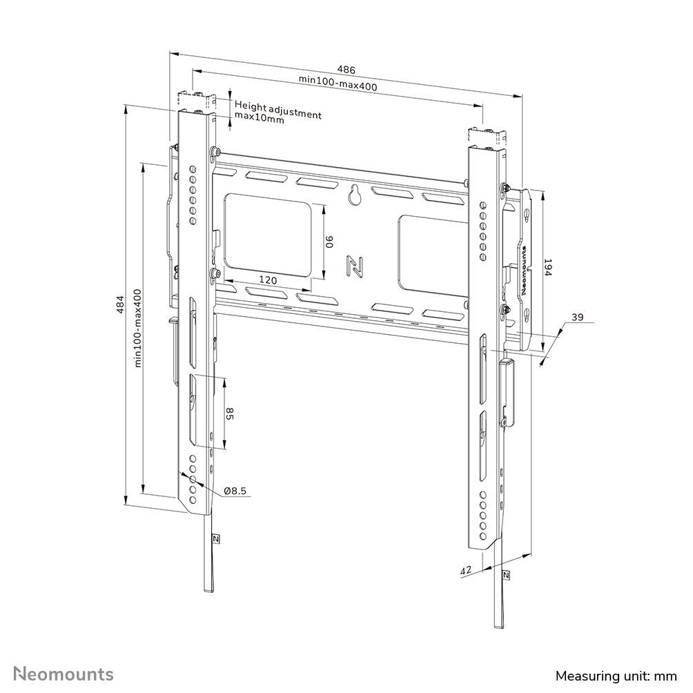 Neomounts WL30-750BL14 Heavy duty muurbeugel 42-75" - vlak - vergrendelbaar - snelle installatie - TÜV