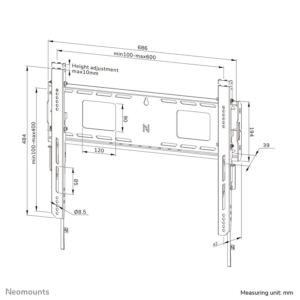 Neomounts WL35-750BL14 Heavy duty muurbeugel 42-75" - kantelbaar - vergrendelbaar - snelle installatie - TÜV