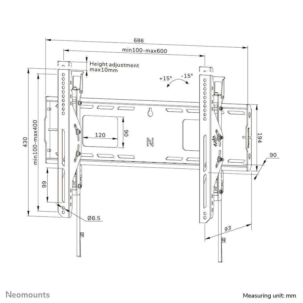 Neomounts WL35-750BL14 Heavy duty muurbeugel 42-75" - kantelbaar - vergrendelbaar - snelle installatie - TÜV