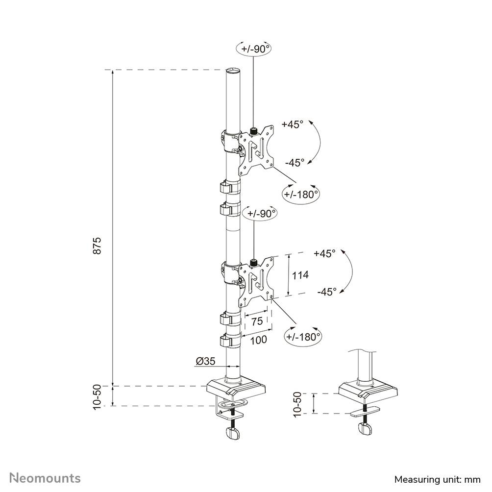 Neomounts DS60-600BL2V Monitorarm voor twee schermen 10-32"
