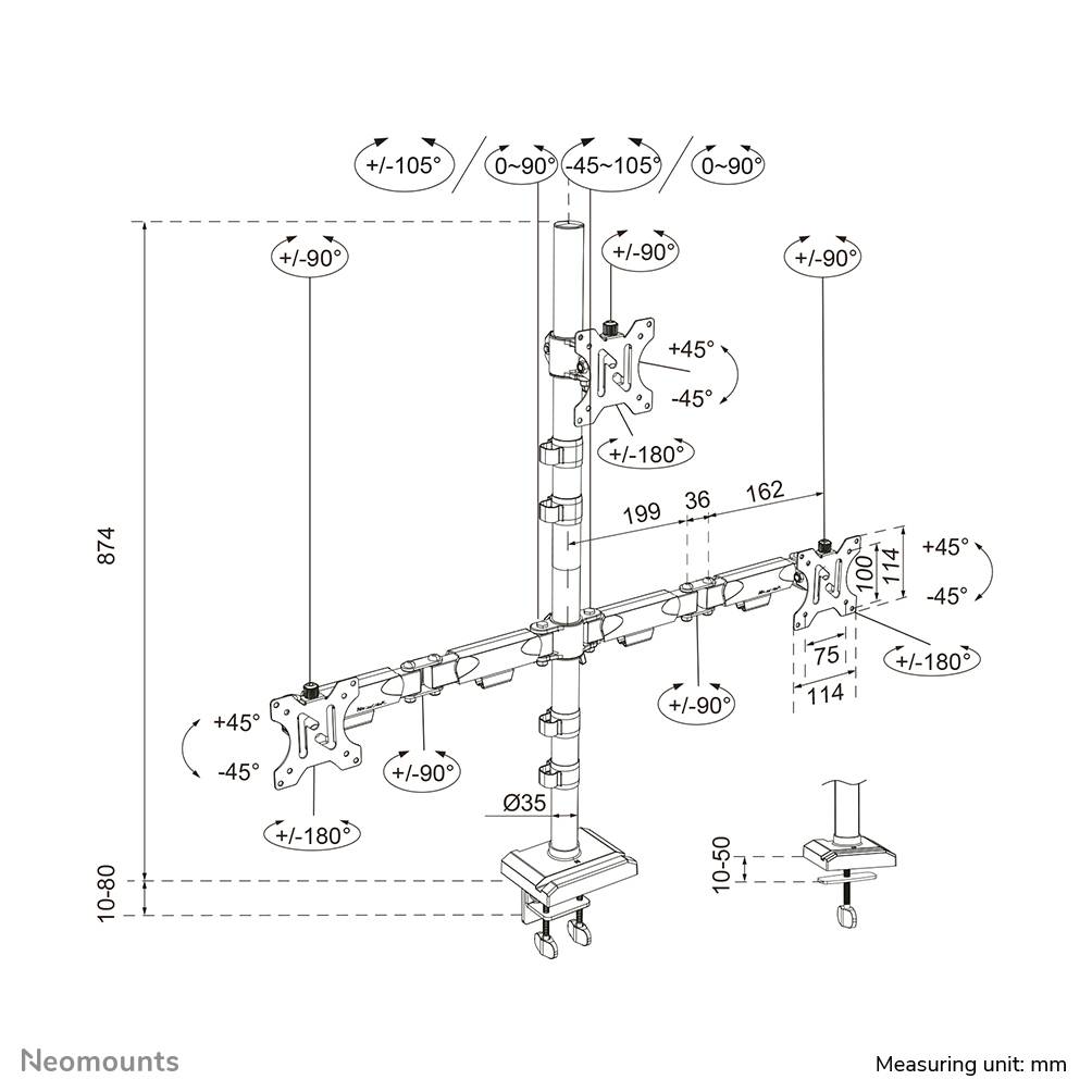 Neomounts DS60-600BL2-1 Monitorarm voor drie schermen 10-32"