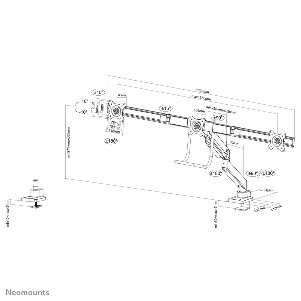 Neomounts monitorarm - NM-D775DX3WHITE