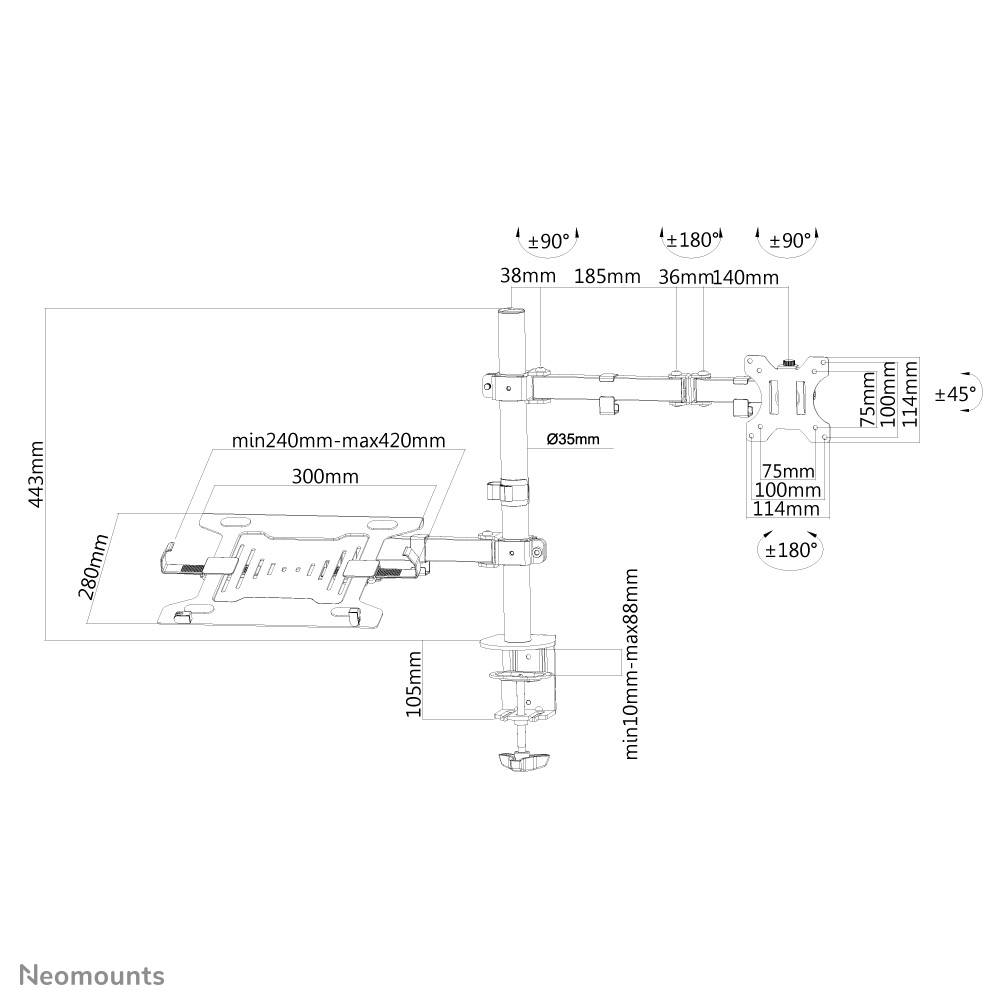 Neomounts monitor/laptop bureausteun - FPMA-D550NOTEBOOK