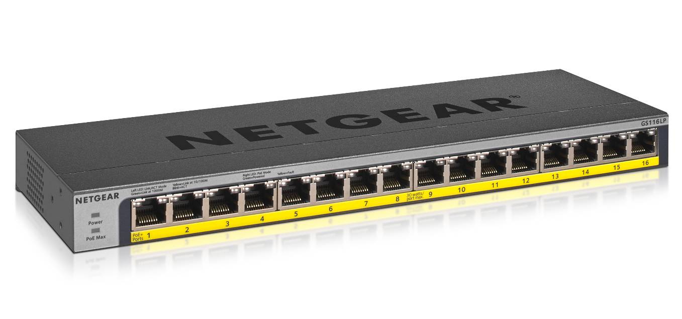 NETGEAR GS116PP Unmanaged Gigabit Ethernet (10/100/1000) Power over Ethernet (PoE) Zwart