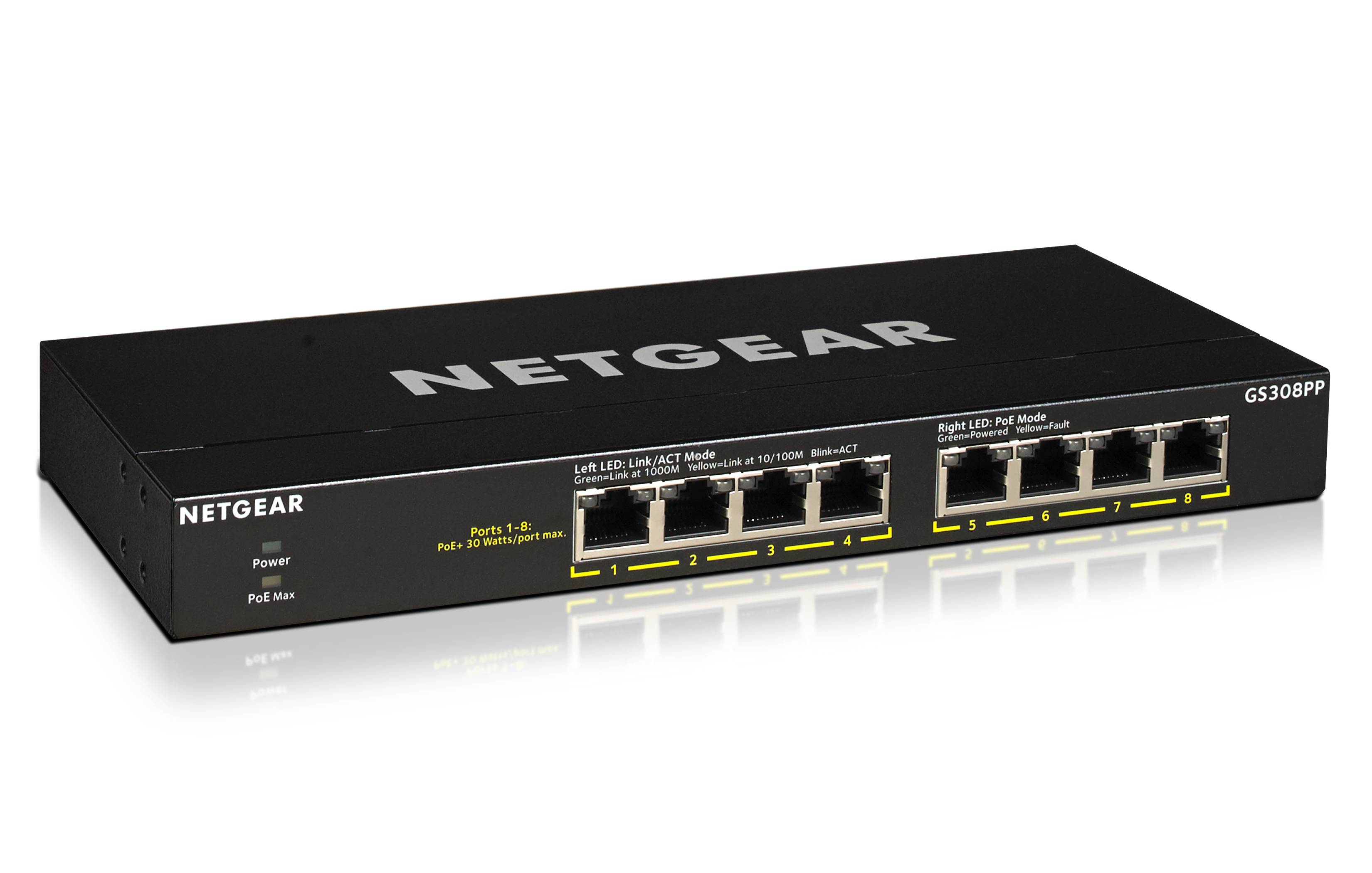 NETGEAR GS308PP Unmanaged Gigabit Ethernet (10/100/1000) Power over Ethernet (PoE) Zwart
