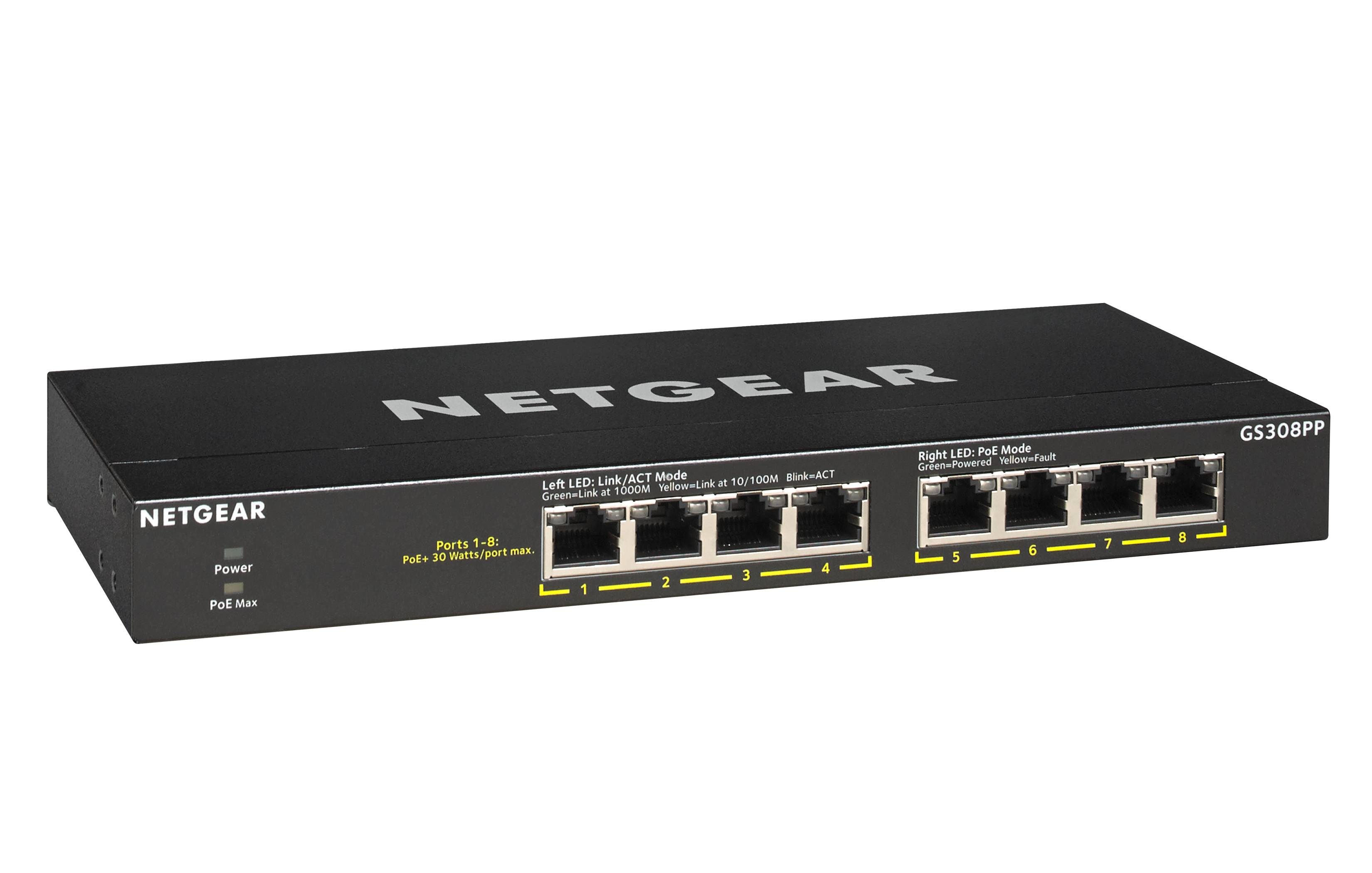 NETGEAR GS308PP Unmanaged Gigabit Ethernet (10/100/1000) Power over Ethernet (PoE) Zwart