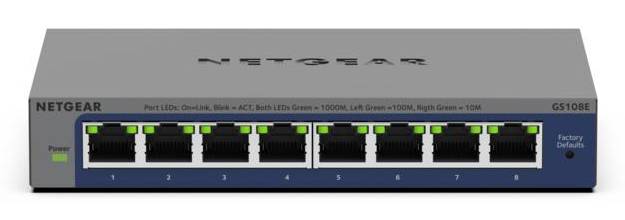 NETGEAR GS108Ev4 Unmanaged L2/L3 Gigabit Ethernet (10/100/1000) Grijs
