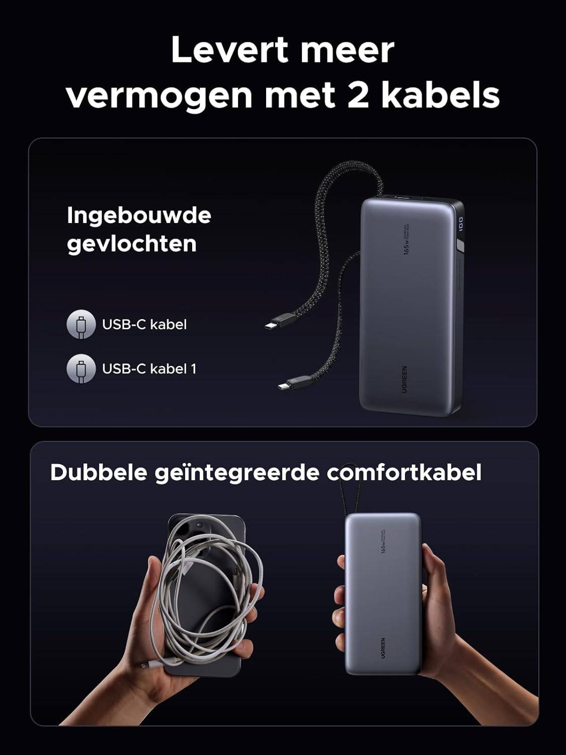 UGREEN Nexode PB552 25.000mAh 165W PowerBank with Built-in USB-C Cable