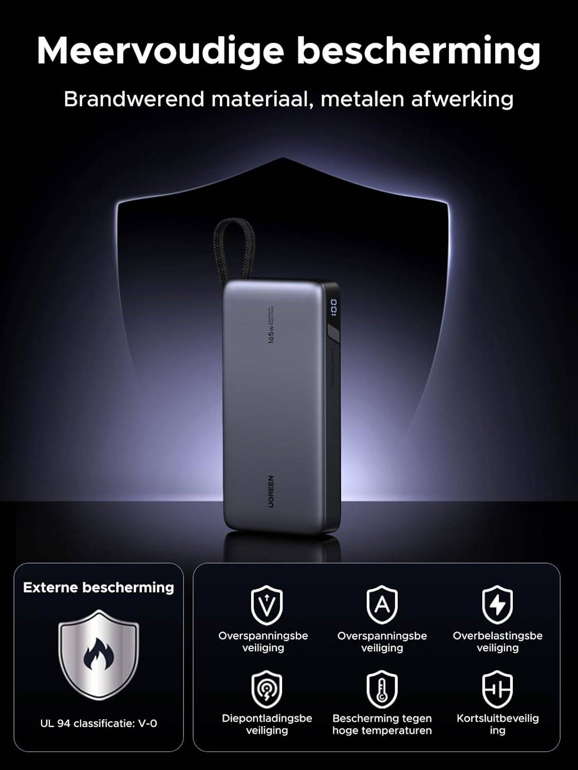 UGREEN Nexode PB552 25.000mAh 165W PowerBank with Built-in USB-C Cable