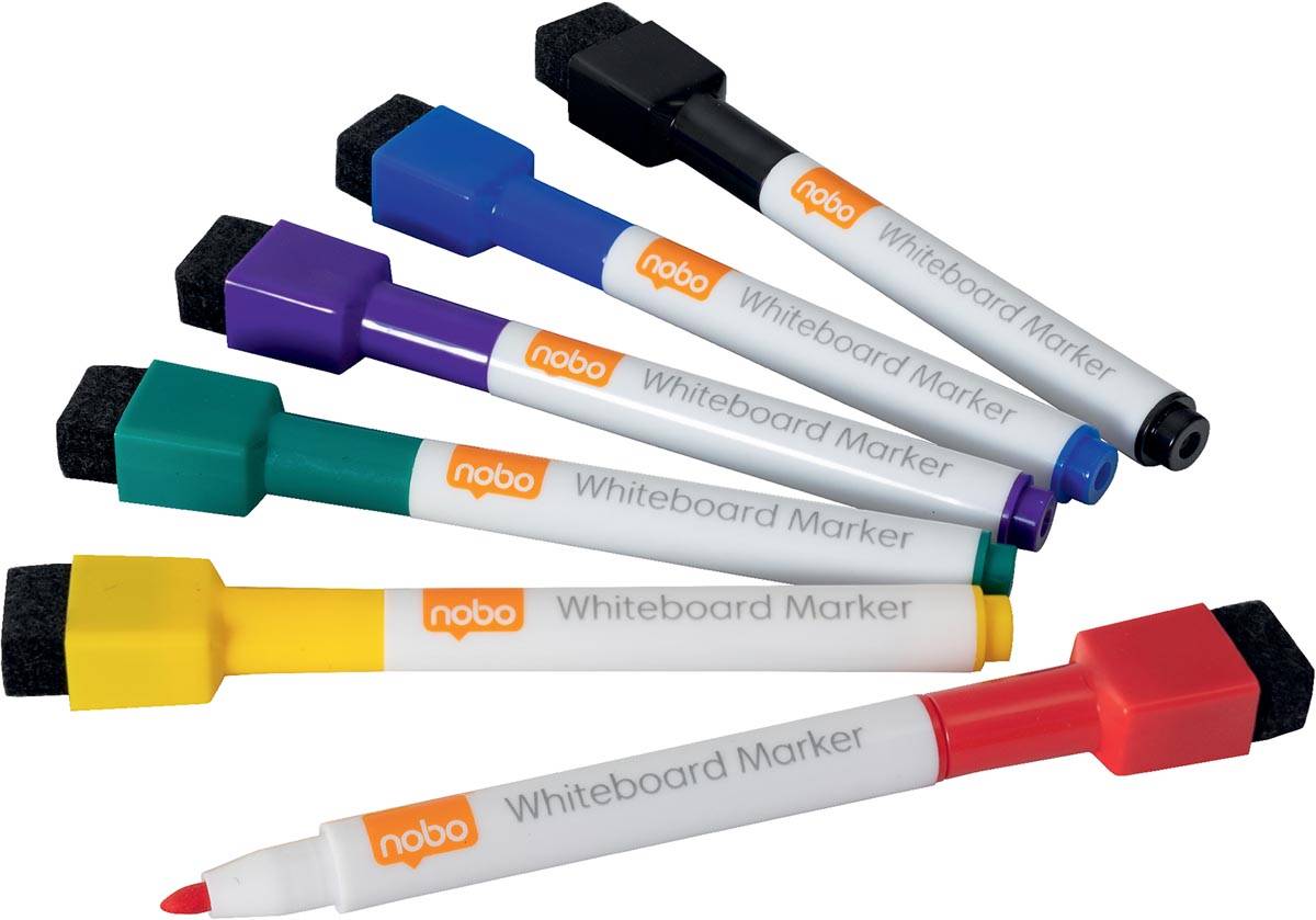 Nobo Mini whiteboardmarker, pak van 6 stuks, geassorteerde kleuren
