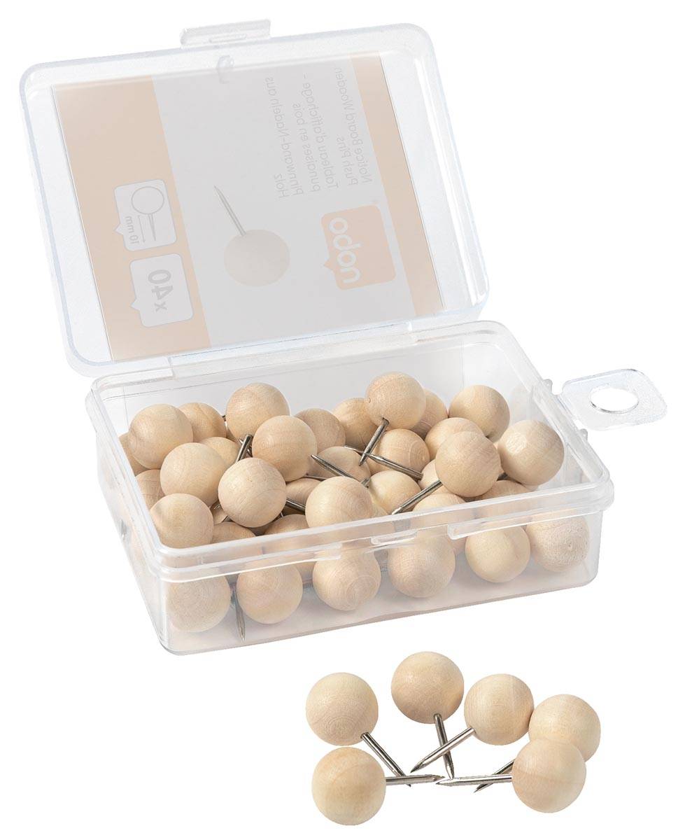 Nobo prikbordspelden met houten kop, doosje met 40 stuks