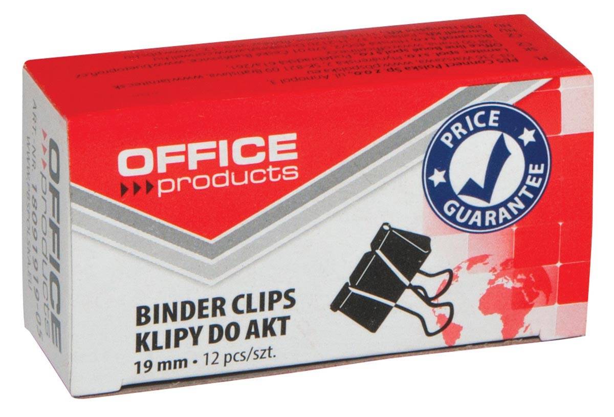 OFFICE products foldbackclip, zwart, 19 mm, doosje van 12 stuks