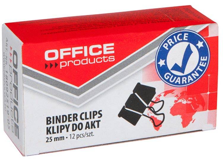 OFFICE products foldbackclip, zwart, 25 mm, doos van 12 stuks