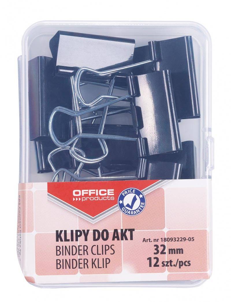 OFFICE products foldbackclip, zwart, 32 mm, plastic doos van 12 stuks