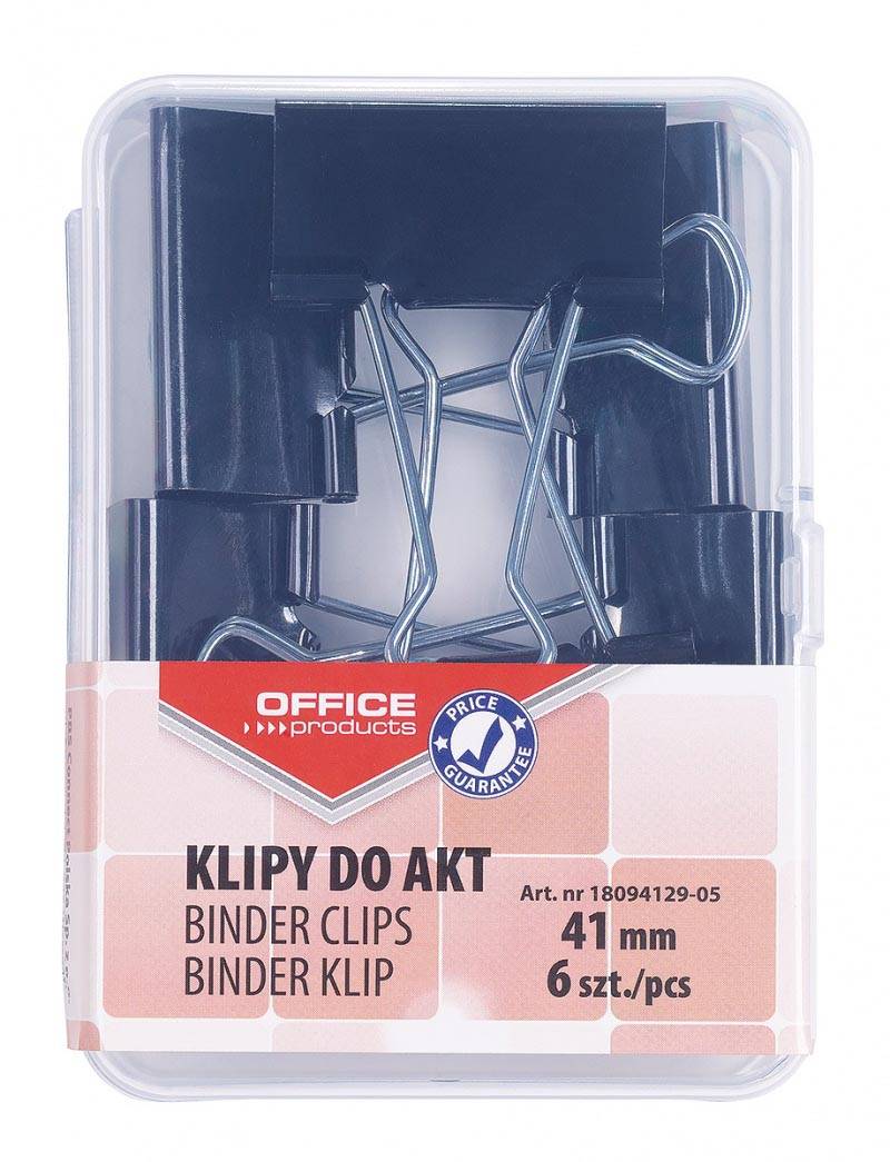 OFFICE products foldbackclip, zwart, 41 mm, plastic doos van 6 stuks