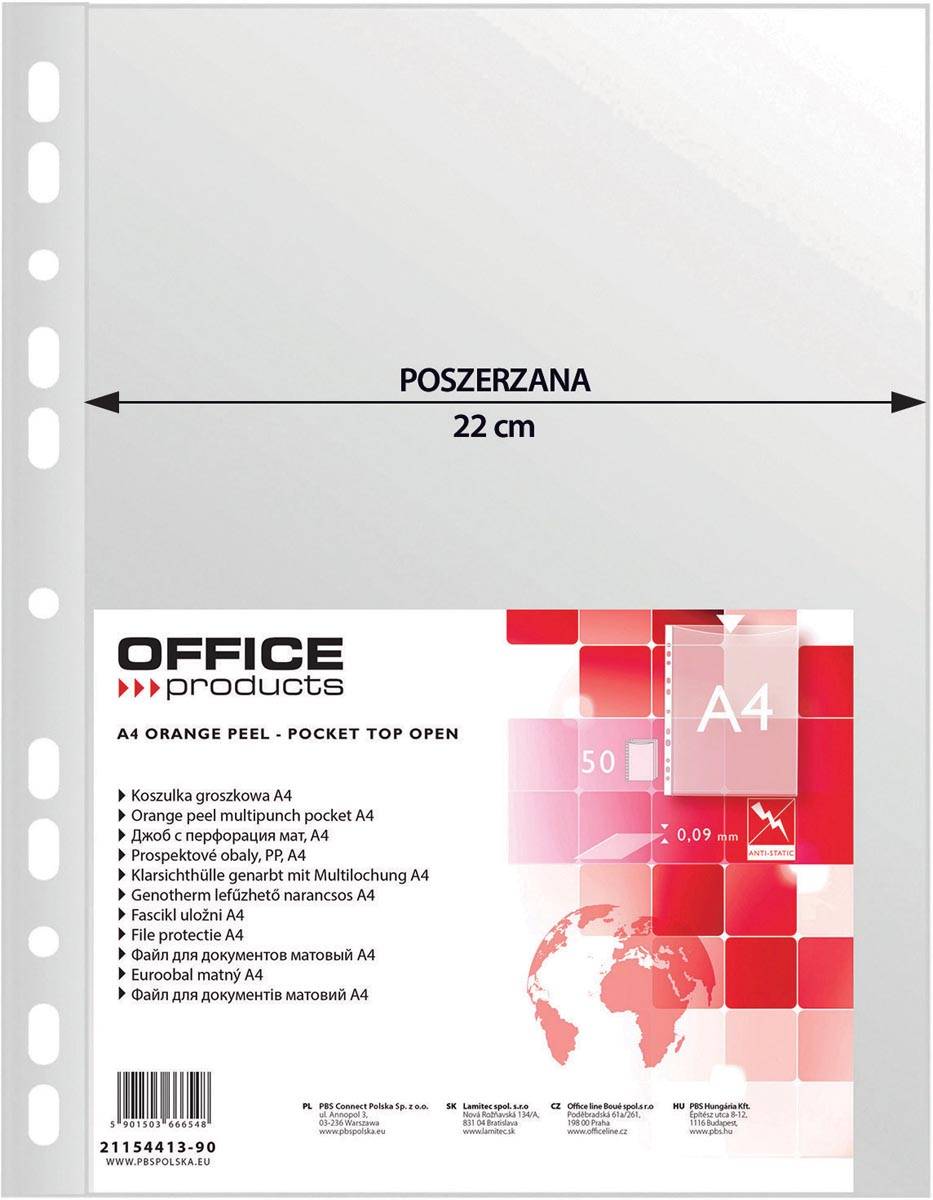 OFFICE products geperforeerde showtas, A4, 90 micron, gekorreld, pak van 50 stuks