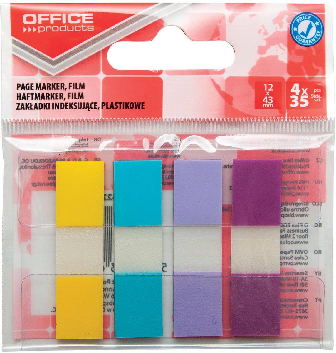 OFFICE products index, ft 12 x 43 mm,  geassorteerde pastelkleuren, ophangzakje van 4 x 35 tabs