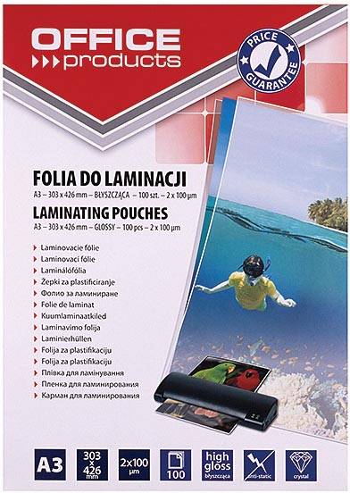 OFFICE products lamineerhoes ft A3, 200 micron (2 x 100 micron), pak van 100 stuks
