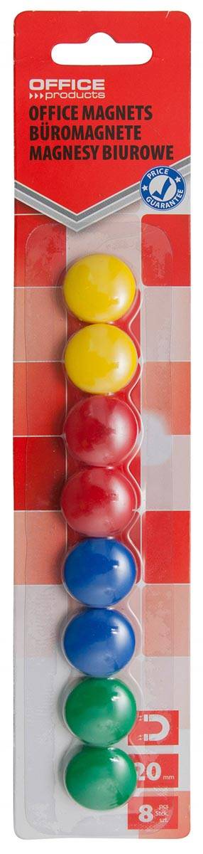 OFFICE products magneten, 20 mm, geassorteerde kleuren, blister van 8 stuks