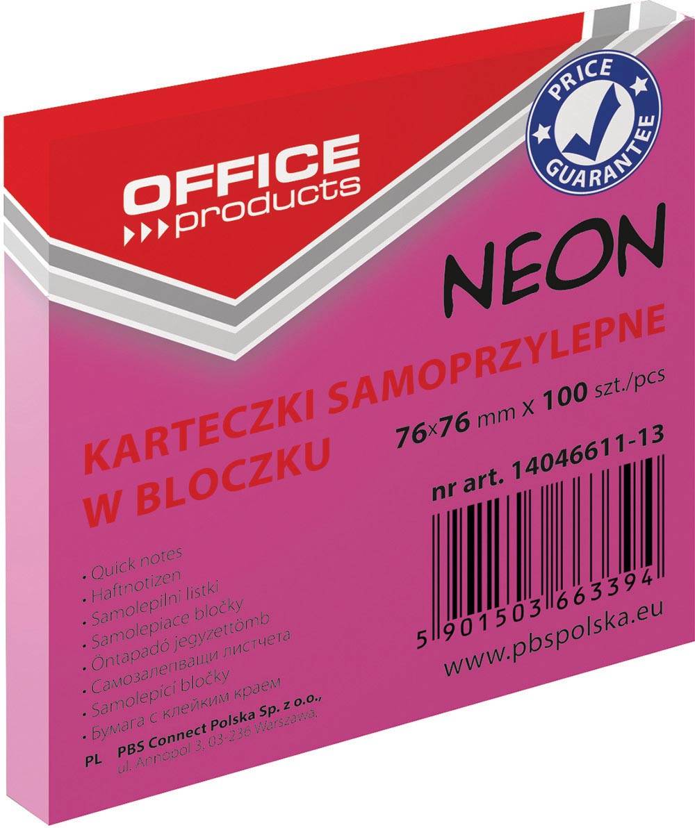 OFFICE products memoblok Neon, ft 76 x 76 mm, 100 vel, neonroze