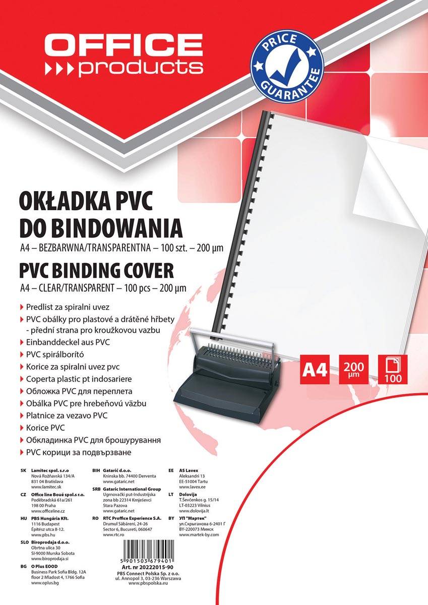 OFFICE products omslagen, A4, PVC, 200 micron, pak van 100 stuks, transparant
