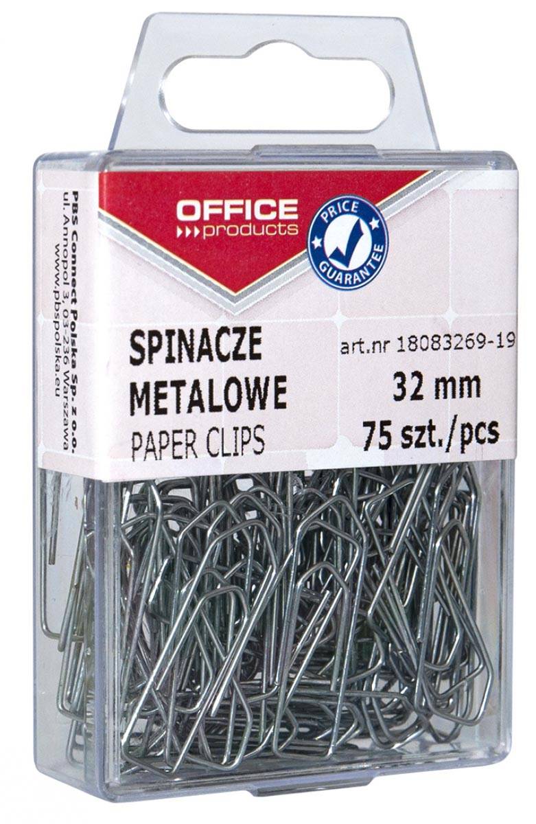 OFFICE products papierklemmen, 32 mm, metaal, plastic ophangdoosje van 75 stuks