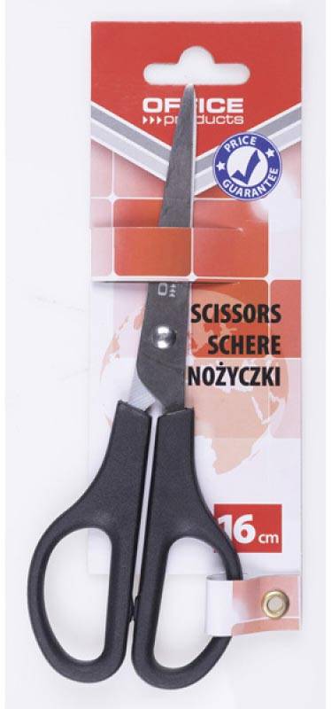 OFFICE products schaar, 16 cm, rechts en links, scherpe punt, zwart, blister van 1 stuk