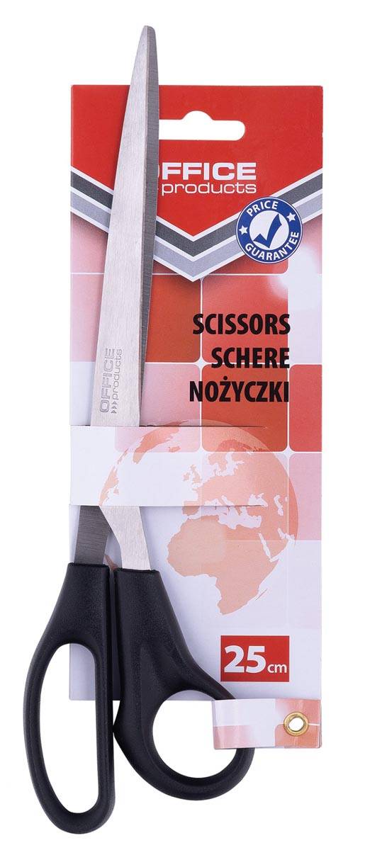 OFFICE products schaar, 25 cm, rechts en links, scherpe punt, zwart, blister van 1 stuk