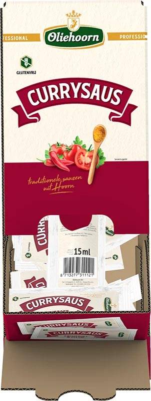Oliehoorn Currysaus, doos van 100 zakjes van 15 ml