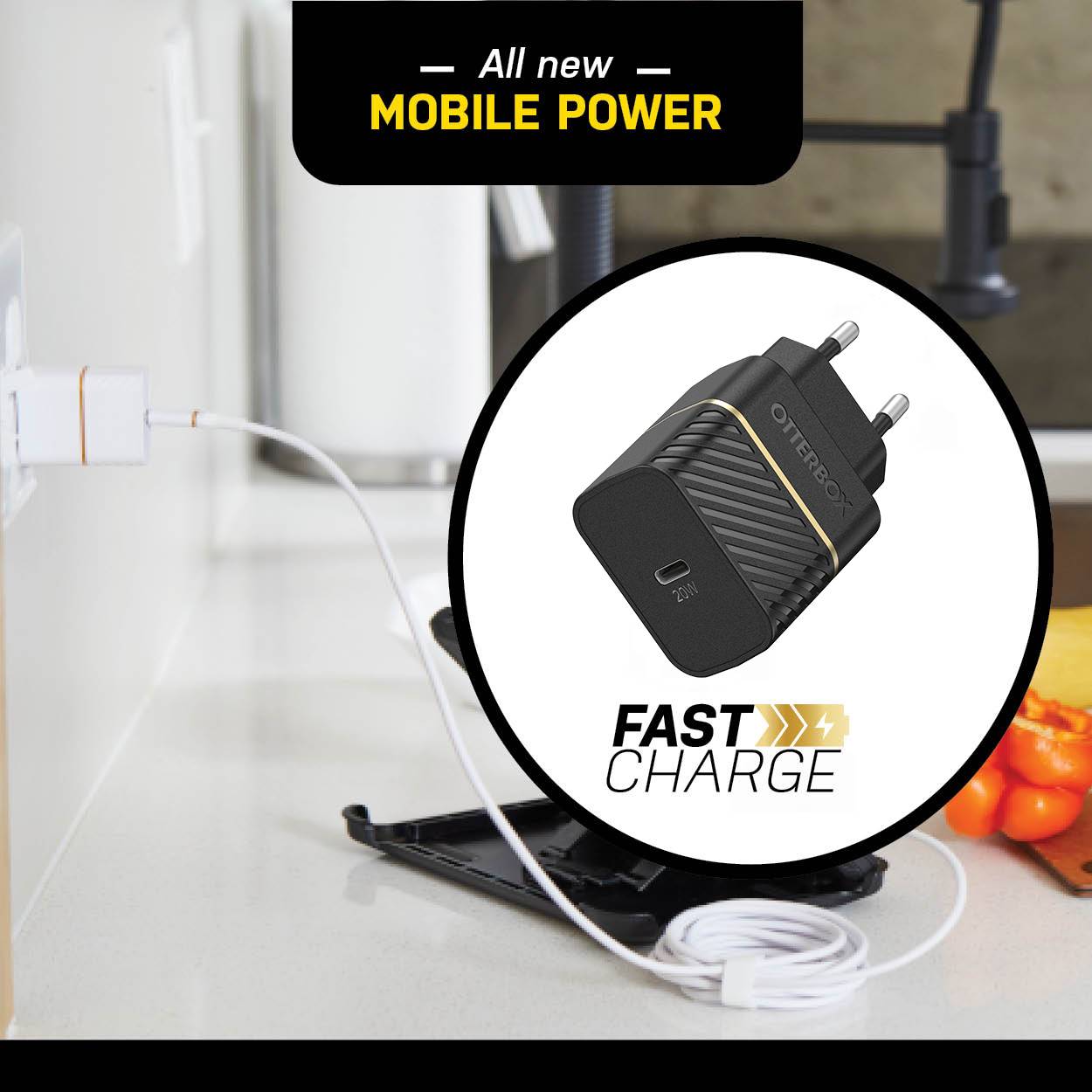 OtterBox EU Wall Charger 20W - 1X USB-C 20W USB-PD, Cloud Dust White