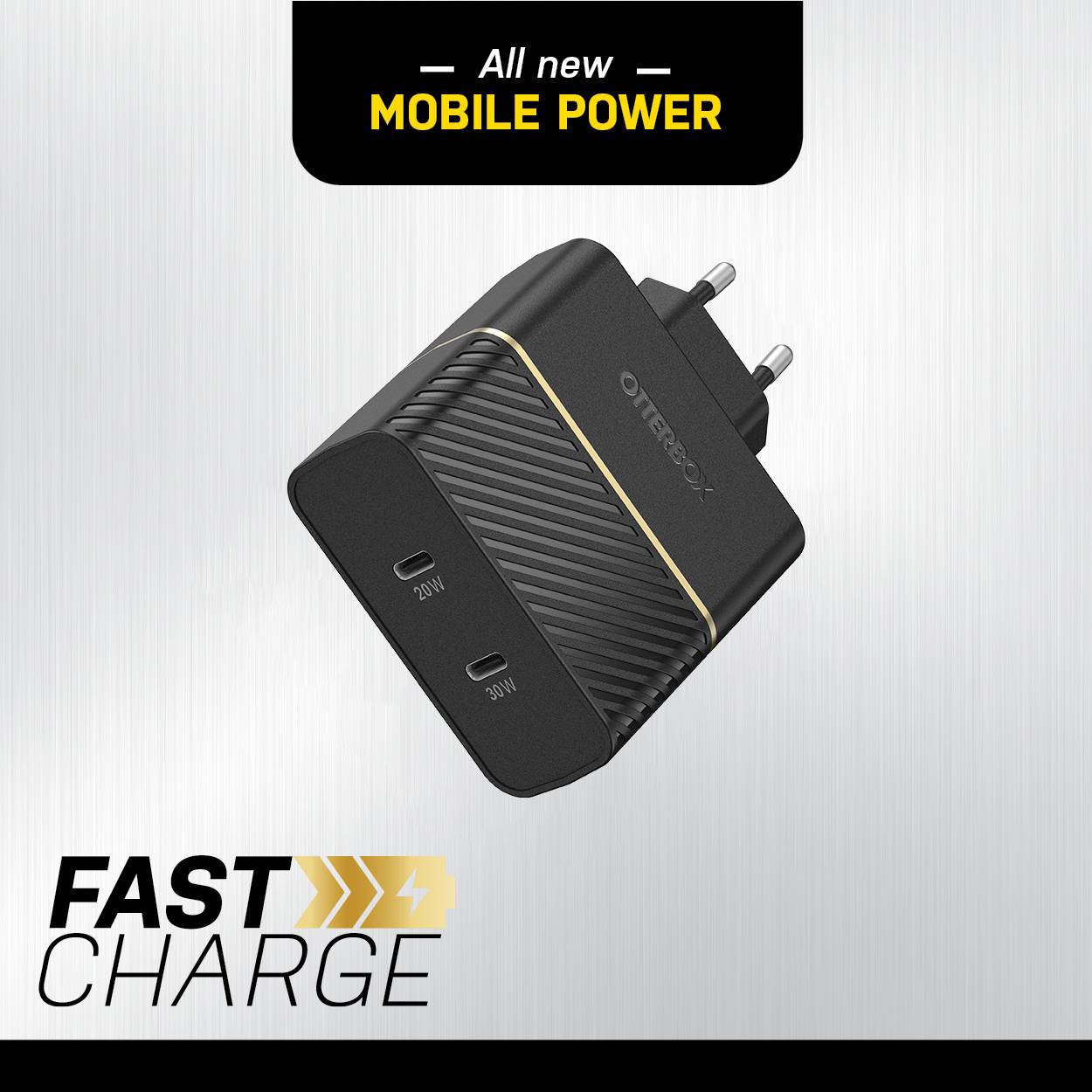 OtterBox EU Wall Charger 50W - 1X USB-C 30W + 1X USB-C 20W USB-PD, zwart