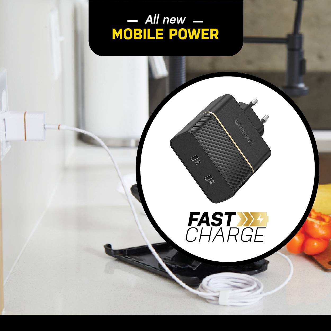 OtterBox EU Wall Charger 50W - 1X USB-C 30W + 1X USB-C 20W USB-PD, zwart