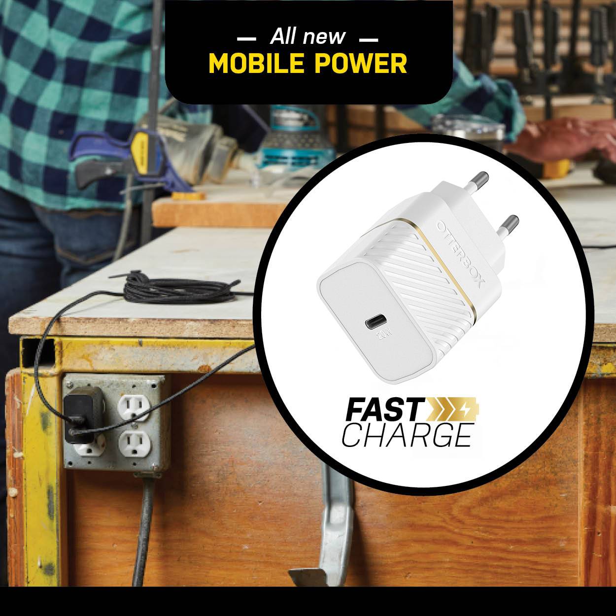 OtterBox EU Wall Charger 20W - 1X USB-C 20W USB-PD, Cloud Dust White
