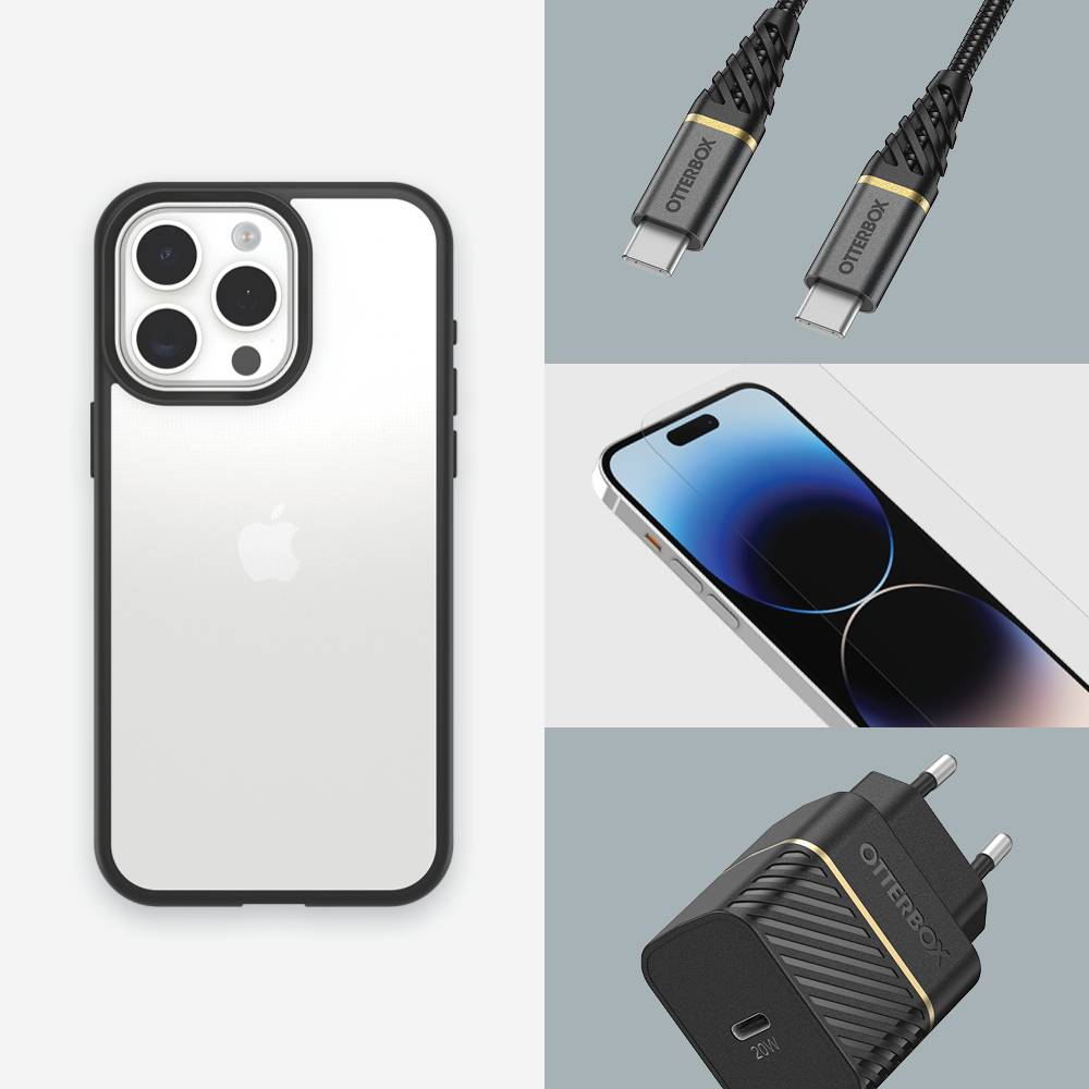 OtterBox React Series voor iPhone 15 Pro Max, Black Crystal