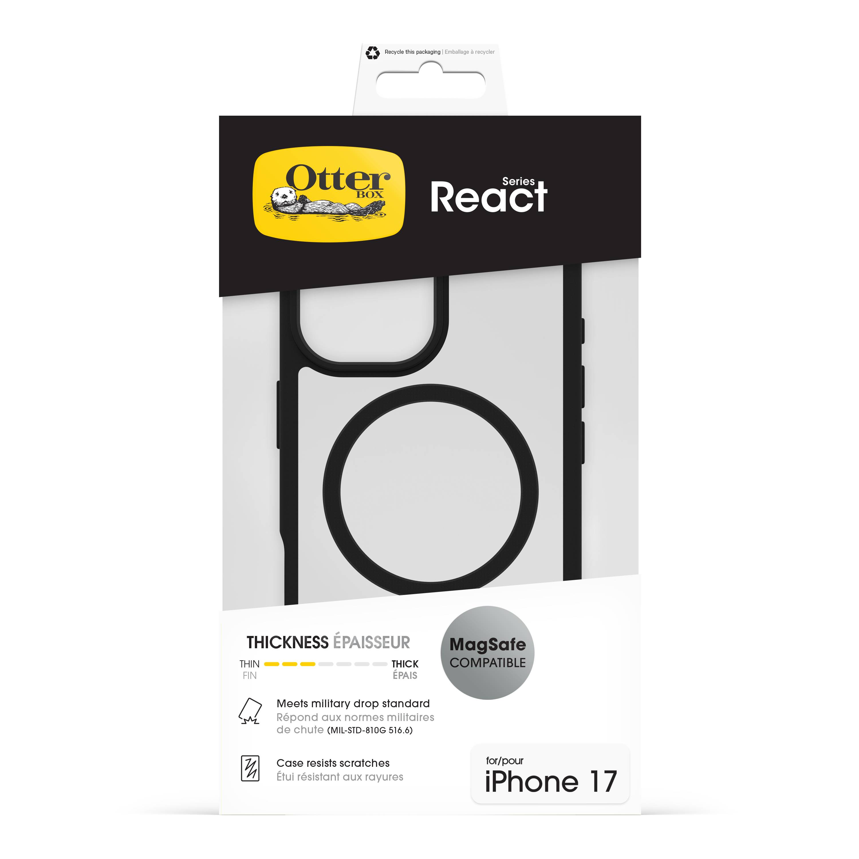 OtterBox React MagSafe Series voor Apple iPhone 17, zwart Crystal, transparant/zwart