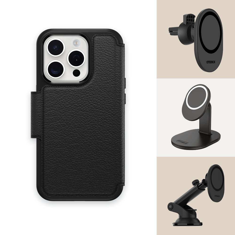 OtterBox Strada Series Folio MagSafe voor iPhone 15 Pro, Shadow (Black)