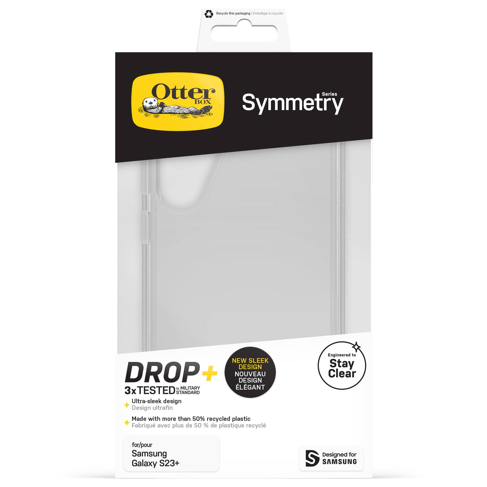 OtterBox Symmetry Clear Case voor Galaxy S23+ , Schokbestendig, Valbestendig, Dunne beschermende hoes, 3x getest volgens militaire standaard, Antimicrobieel, Clear