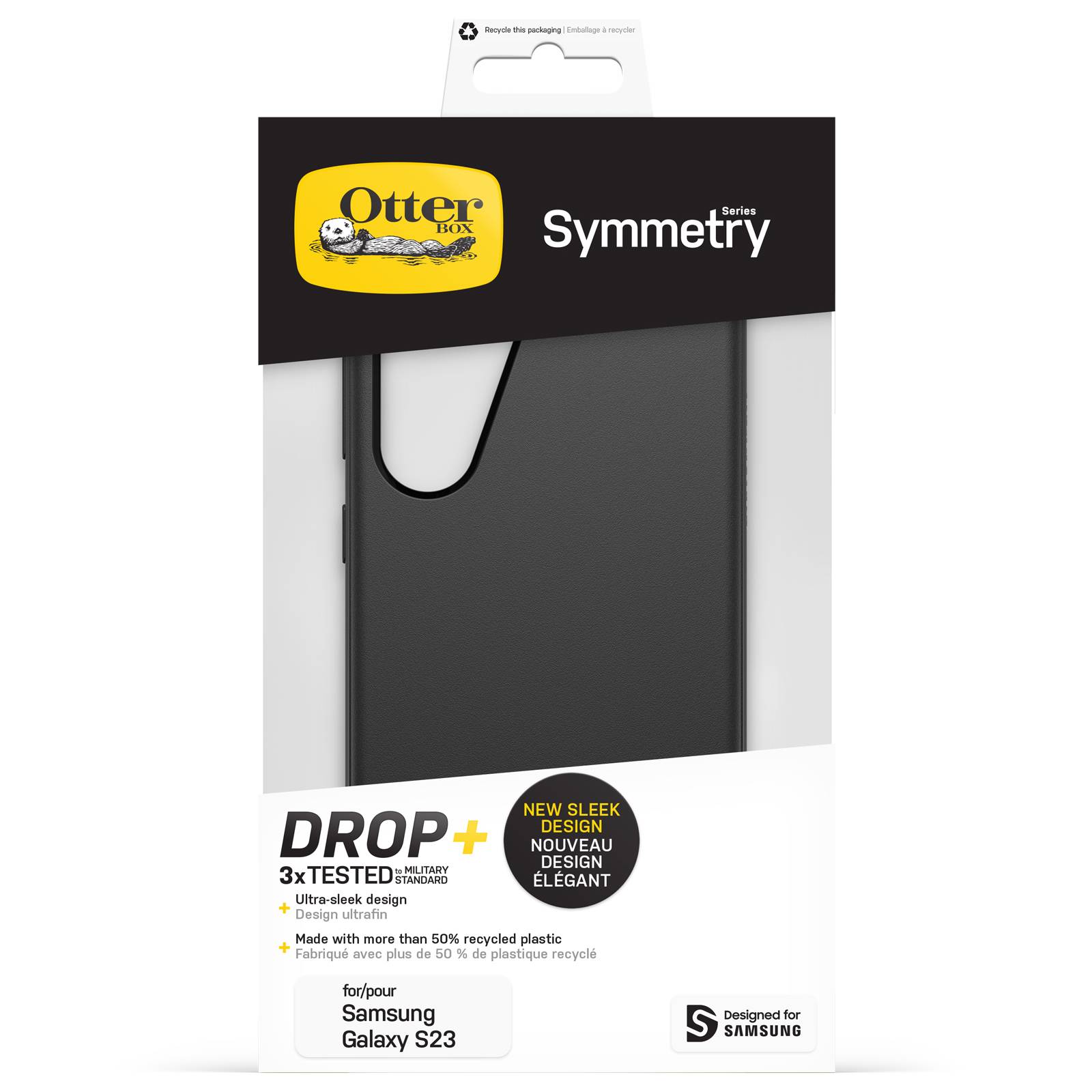 OtterBox Symmetry-hoesje voor Galaxy S23, schokbestendig, valbestendig, dunne beschermende hoes, 3x getest volgens militaire standaard, Antimicrobieel, Zwart