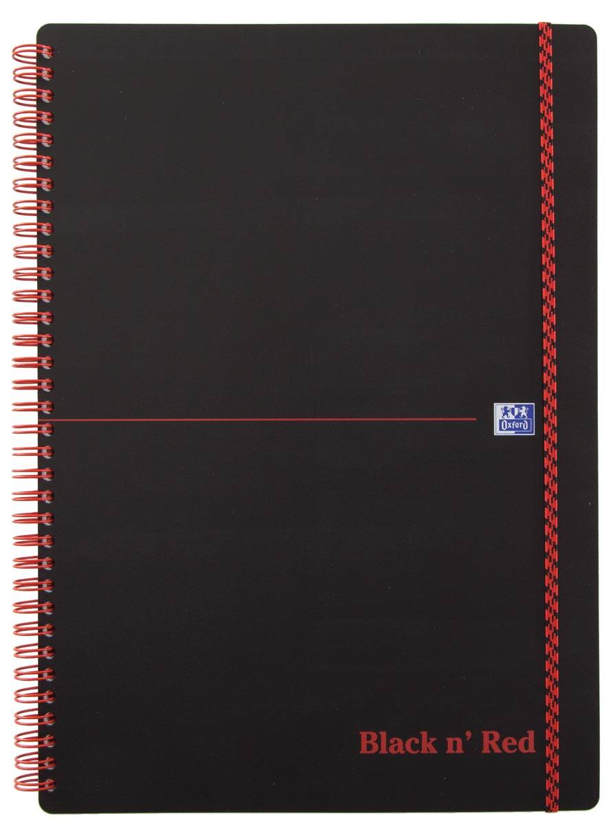 Oxford BLACK N' RED spiraalblok kunststof, 140 bladzijden ft A4, geruit 5 mm